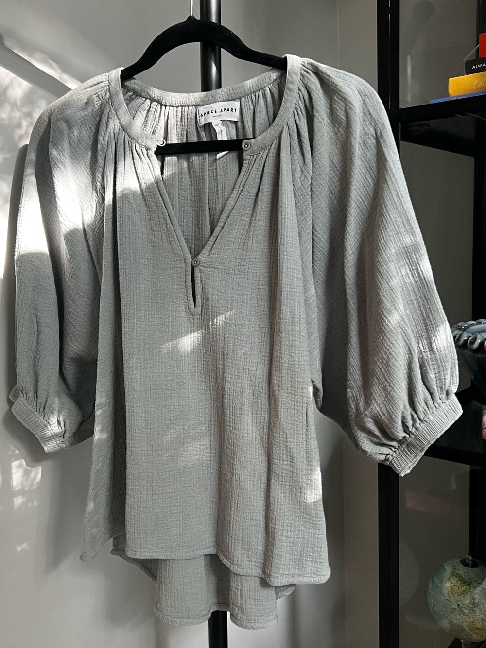 Apiece Apart Pale blue/gray Gathered V-Neck Peasant Blouse
